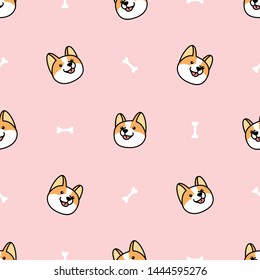 corgi dog face cartoon seamless pattern, vector illustration