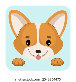 Corgi cão face plana vetor ilustração. Ícone do cachorro Corgi