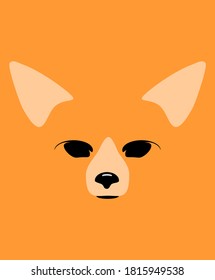 corgi dog face logo design. Cartoon dog icon on orange background. Stylized cute animal face, silhouette of dog's head. Welsh corgi. Vector illustration, flat design for symbol, logo or emblem

