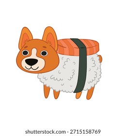 Ein Corgi-Hund in Form von Sushi