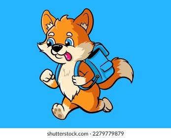 Corgi dog  going to school vector illustration