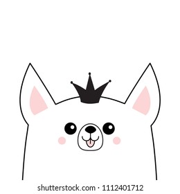 Corgi dog happy face head icon. Princess crown diadem. Cute cartoon pooch character. Contour silhouette. Kawaii animal. Funny baby puppy. Love Flat design. White background Vector illustration