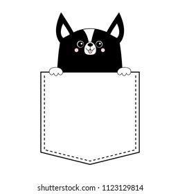 Corgi dog happy face head icon in the pocket. Holding hands paw. Cute cartoon pooch character. Contour black silhouette. Kawaii animal Funny baby puppy. Love card. Flat design. White background Vector