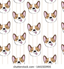 Corgi dog head on white background seamless pattern