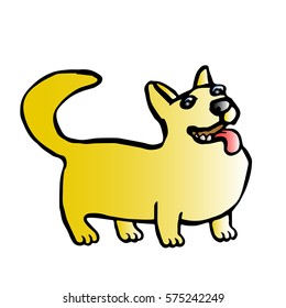 Corgi Dog Isolated Vector Illustration. Funny Cartoon Fur. Contour Freehand Digital Drawing Cute Character. Cheerful Pet for Web Icons and Shirt. 