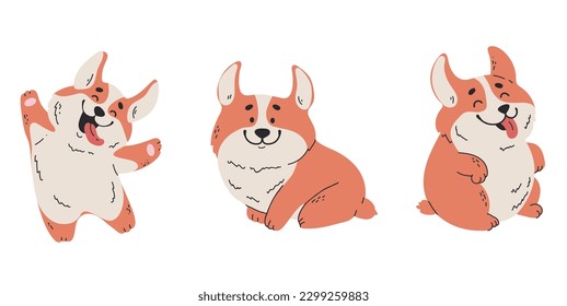 Corgi dog line art style character isolated set concept. Vector graphic design illustration
