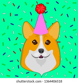 Corgi Dog in a party cone hat
