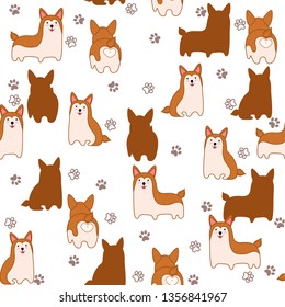 Corgi dog pattern. Vector illustration of funny corgi dog