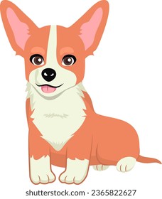 Corgi dog pet vector cartoon illustration. Cute friendly welsh corgi puppy animal sitting, smiling with tongue out isolated design icon element on white background