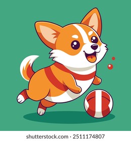 Um cachorro corgi jogando futebol no vetor