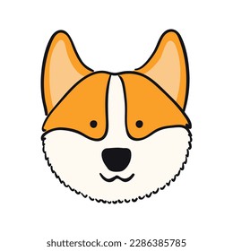 Corgi dog, puppy face cute funny cartoon character illustration. Hand drawn vector, isolated. Line art. Domestic animal logo. Design concept pet food, branding, business, vet, print, poster