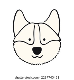 Corgi dog, puppy face cute funny cartoon character illustration. Hand drawn vector, isolated. Line art. Domestic animal logo. Design concept pet food, branding, business, vet, print, poster