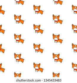 Corgi dog seamless pattern hand drawn in cartoon style for textile kids and home