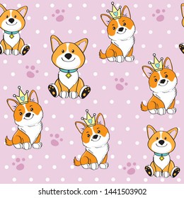 Corgi dog seamless pattern on pink background