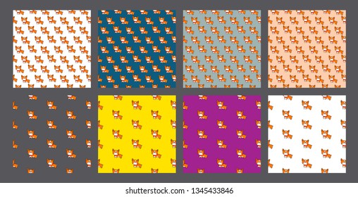 Corgi dog seamless patterns set hand drawn in cartoon style for textile and clothing