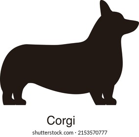 Corgi dog silhouette, side view, vector illustration