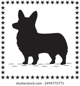 Corgi Hund Silhouette Vektorgrafik Netter Corgi Hund mit rundem Stern auf weißem Hintergrund