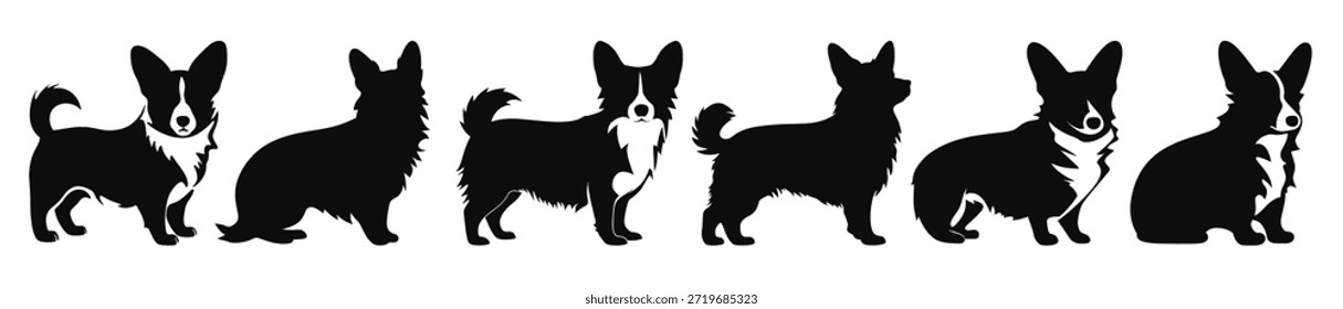 Corgi Perro Siluetas Conjunto de Vector Negro Silueta de perros
