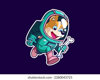 Corgi dog in the space sticker illustration