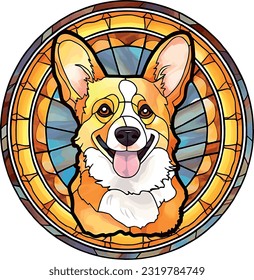 Corgi Dog Stained Glass effect vector art illustration