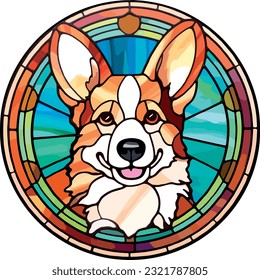 Ilustración de arte vectorial de efecto de vidrio manchado Corgi Dog