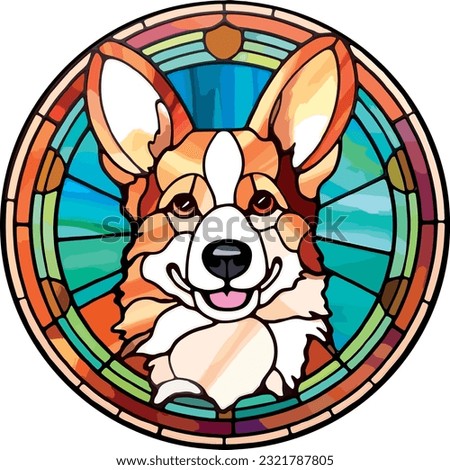 Corgi Dog Stained Glass effect vector art illustration
