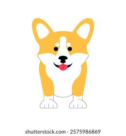 Corgi Dog With Tongue Out In Flat Vector Illustration Symbolizing Pets, Happiness, And Playfulness, Isolated On White Background