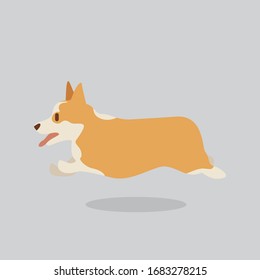 Corgi dog vector cartoon illustration. Cute friendly welsh corgi puppy, isolated on grey. Pets, animals, canine theme design element in contemporary simple flat style