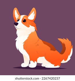 Corgi dog vector cartoon illustration. Cute friendly welsh corgi puppy sitting, smiling with tongue out isolated on white. Pets, animals, canine theme design element in contemporary simple flat style