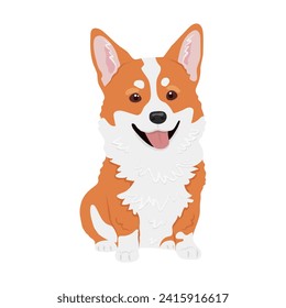 Corgi Hund Vektorgrafik. Hübscher, freundlicher, weißer Corgi-Welpen, einzeln auf weißem Hintergrund. Ideal für Symbol, Symbol, Karte, Kinderbuch