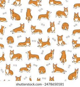Corgi Hund Vektorillustrationen nahtlose Muster.