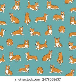 Corgi dog vector illustrations seamless pattern.
