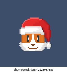 corgi dog wearing Santa hat in pixel style