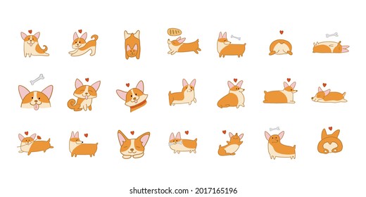 Corgi Dogs Set. Funny Puppies Collection. Sketch For Your Design