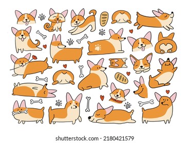 Perros de Corgi. Graciosa colección de Cachorros. Esbozar para su diseño