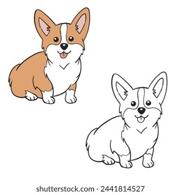 Corgi dibujo ilustración vectorial. Fácil de editar. Estilo de contorno de diseño simple