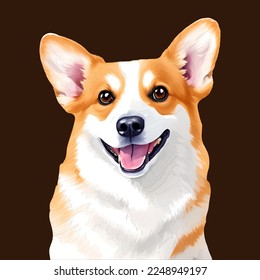 corgi drawn digital painting watercolor illustration