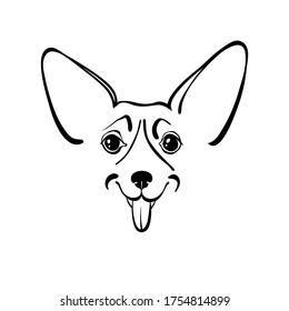 Corgi, face. Hand-drawn vector illustration. Sketch. Line art.