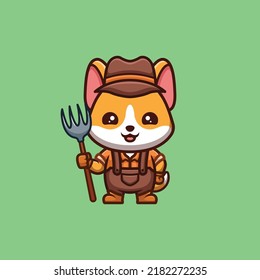 Corgi Farmer Cute Creative Kawaii Cartoon Mascot Logo