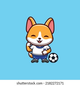 Corgi Football Cute Creative Kawaii Cartoon Mascot Logo