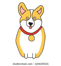 Corgi with gold medal. Vector icon, doodle illustration for greeting card, t shirt, print, stickers, posters design.