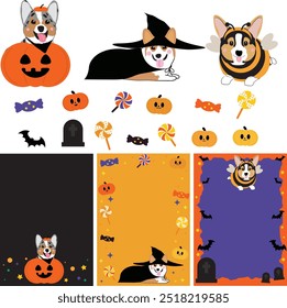 Corgi Halloween clip art, Spooky Corgi, Corgi em fantasia, cão Halloween