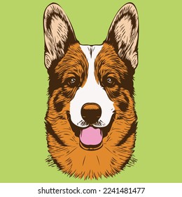 Corgi hand drawn cartoon colorful
 image line art vector clip art