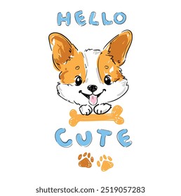 corgi mão desenhada bonito ilustração vetor crianças imprimir 