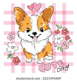 Corgi dibujado a mano linda ilustración Vector Niños Imprimir 