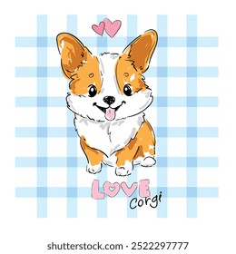 corgi mão desenhada bonito ilustração vetor crianças imprimir 