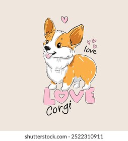 corgi mão desenhada bonito ilustração vetor crianças imprimir 