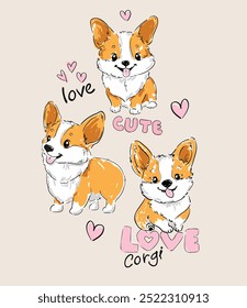 corgi mão desenhada bonito ilustração vetor crianças imprimir 