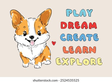 corgi mão desenhada bonito ilustração vetor crianças imprimir 