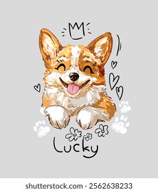 Corgi hand drawn cute illustration vector kids print cute dog